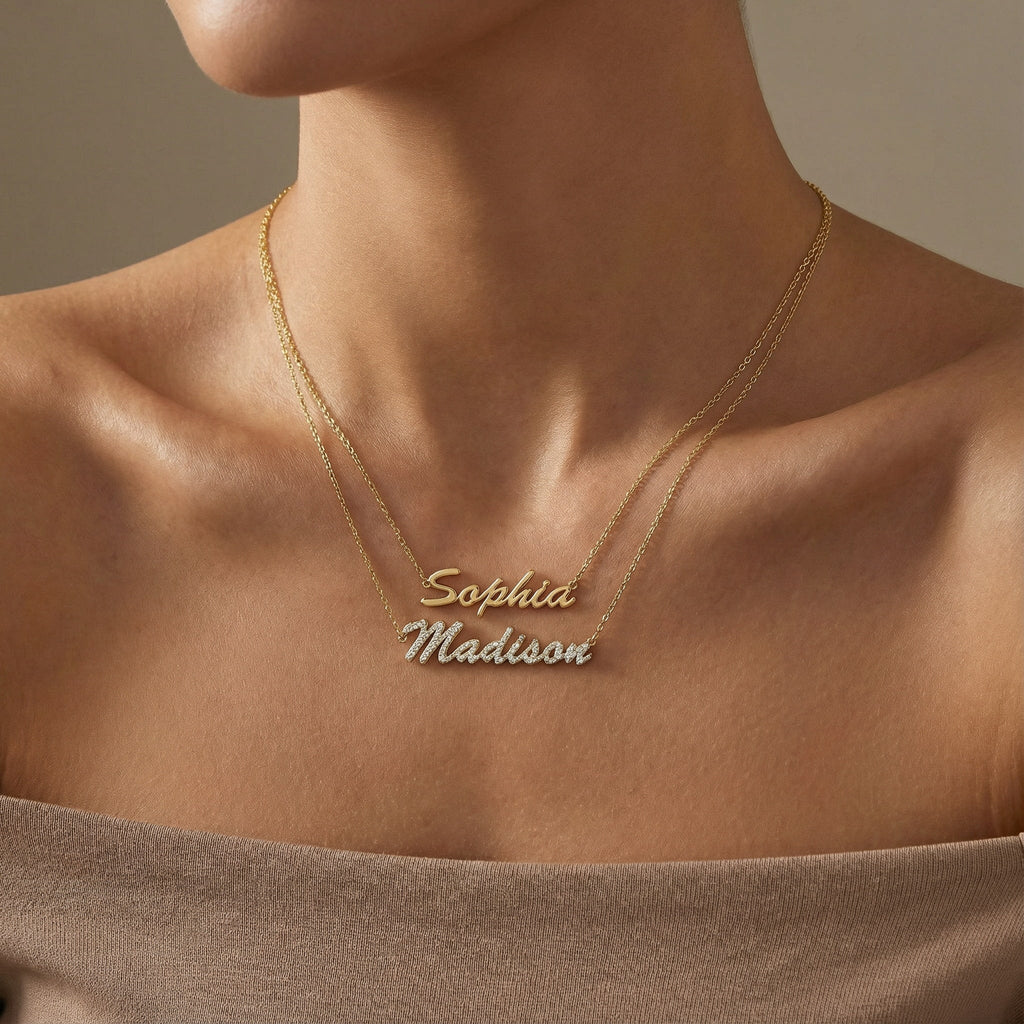 18k Gold Plated Luxe Name Necklace SN020G OPJ Studio