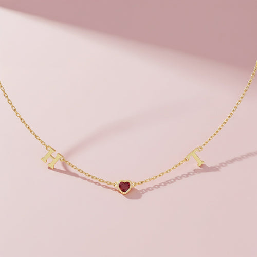 18K Gold Plated July HeartLink Birthstone Necklace SN022BR OPJ Studio