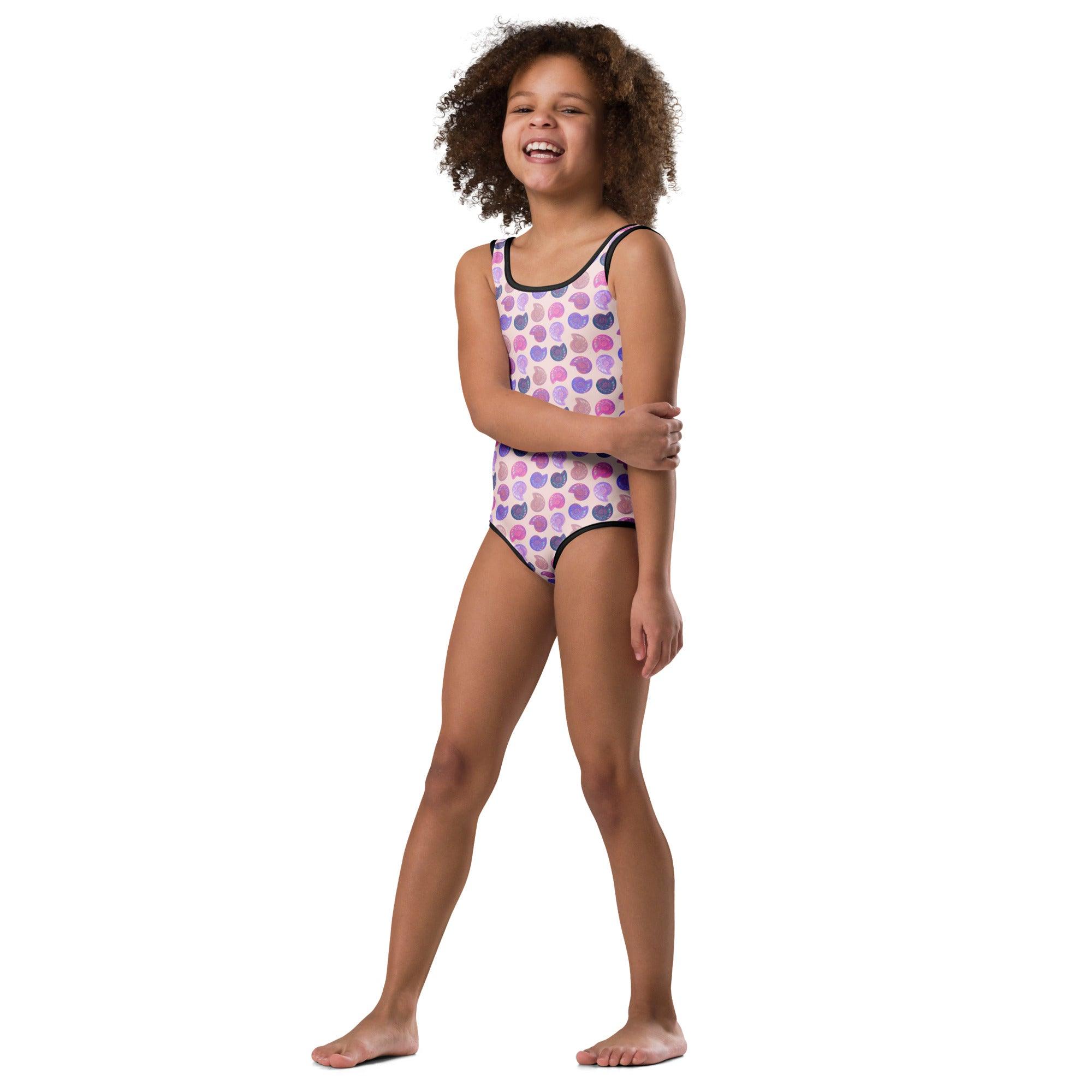 all-over-print-kids-swimsuit-white-left-front-69fe8b9f70471 - Sweet Talks Tees