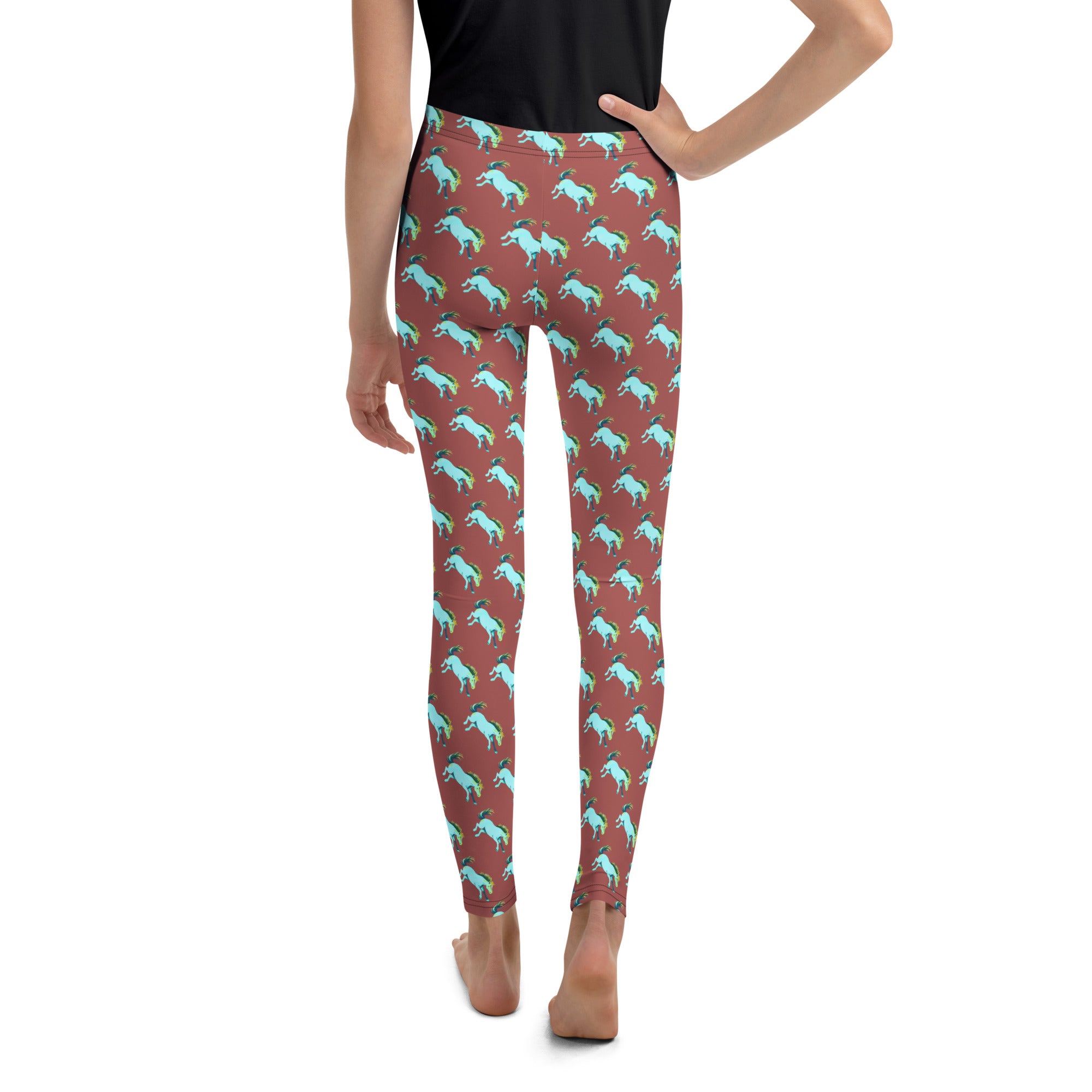 cowgirl leggings kids with repeating horse graphic