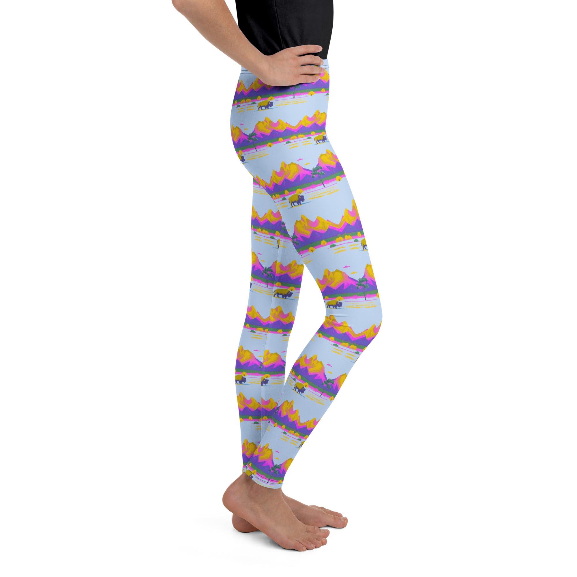 cowgirl leggings girls with western bison graphic pattern