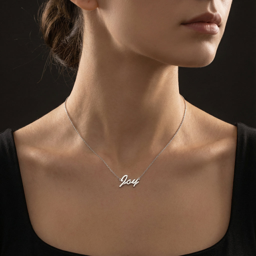 Rhodium Plated Classic Name Necklace SN020R OPJ Studio