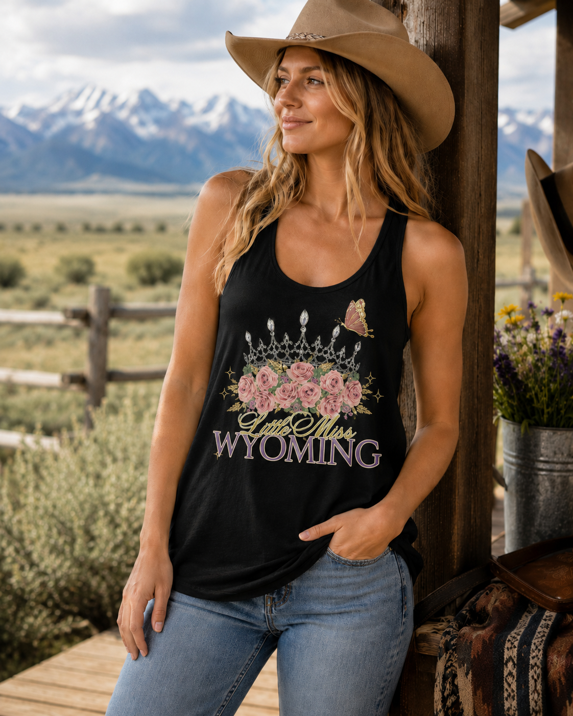Little Miss Wyoming Personalized Rose Women's Racerback Tank Sweet Talks Tees