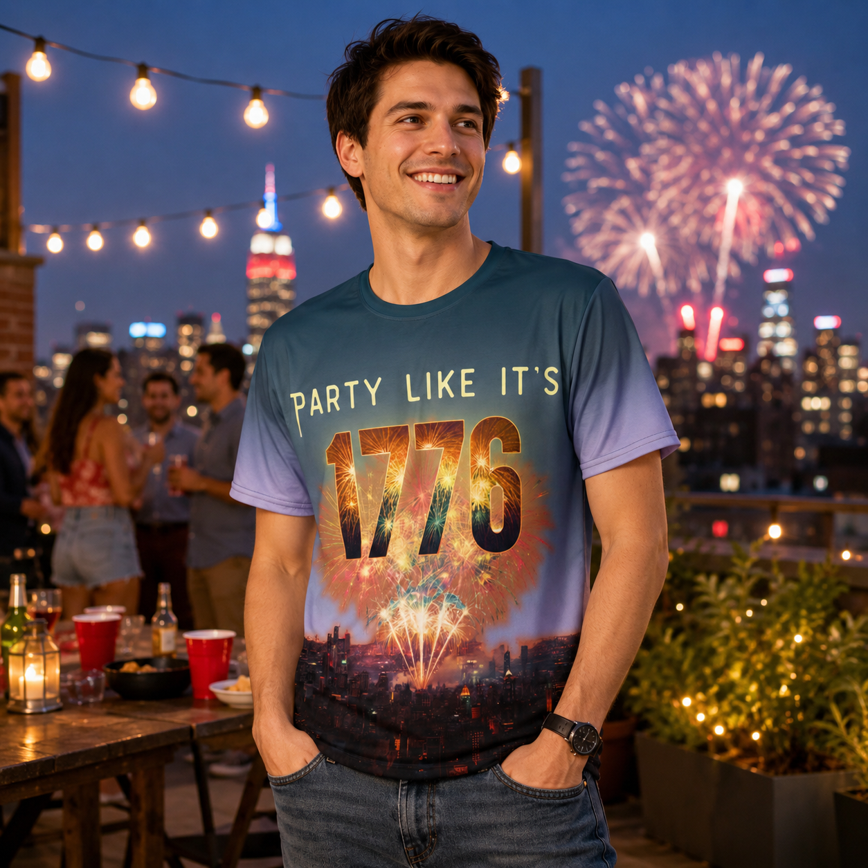 Party Like It's 1776 Men's All-Over Print Crew Neck T-Shirt