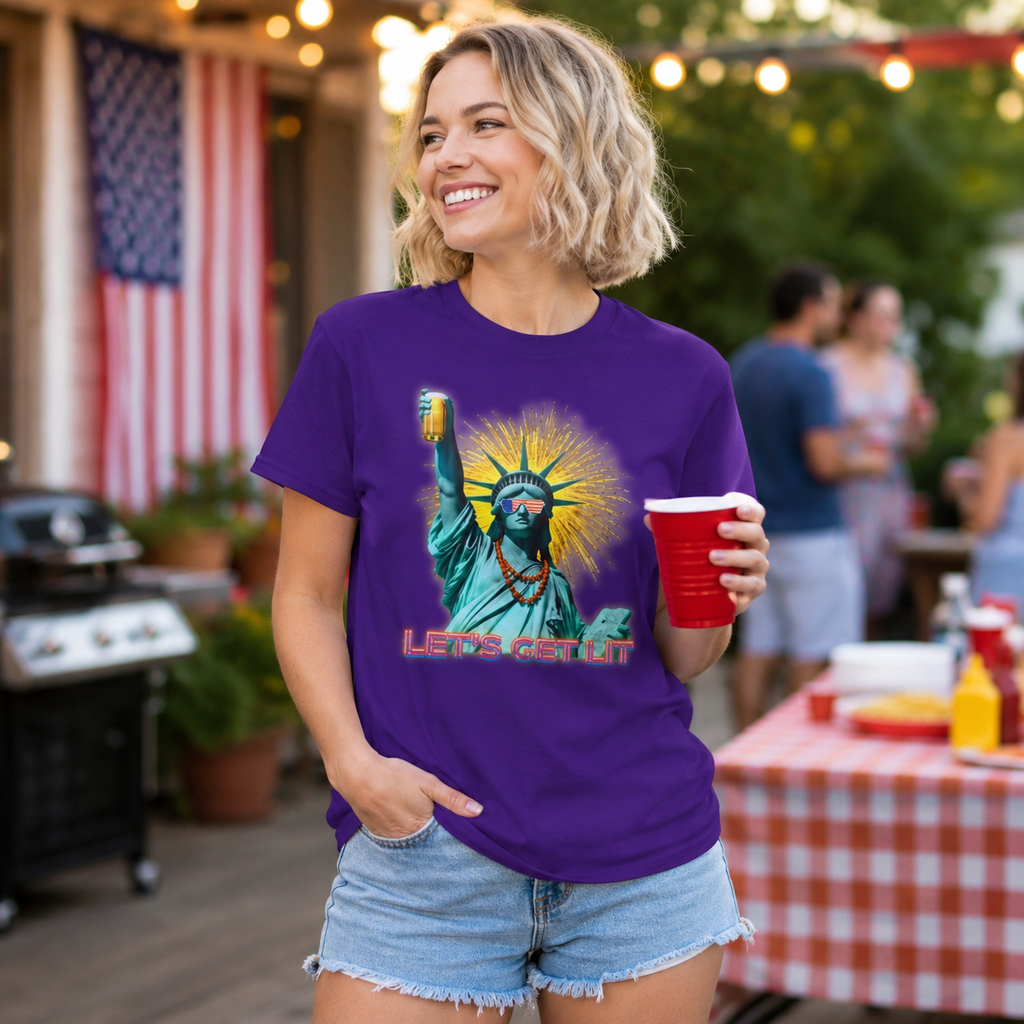 Let's Get Lit Lady Liberty Color-Drenched Classic Tee