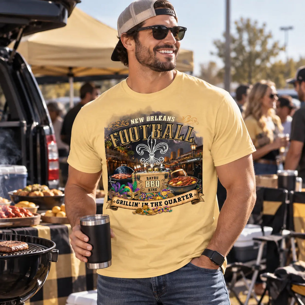 New Orleans Bayou BBQ Football Tee | NOLA Game Day Shirt | Grillin’ in the Quarter Fan Apparel Sweet Talks Tees