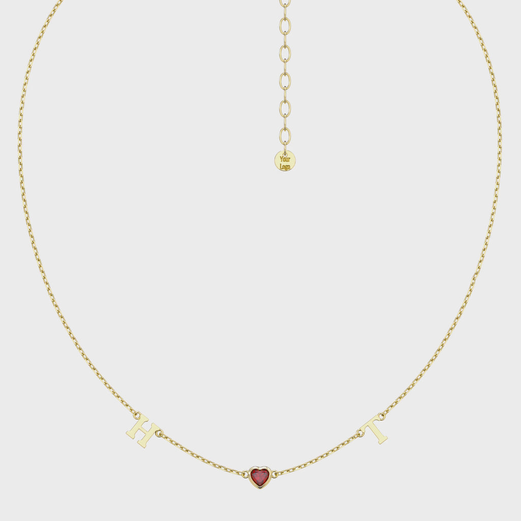 18K Gold Plated HeartLink Birthstone Necklace