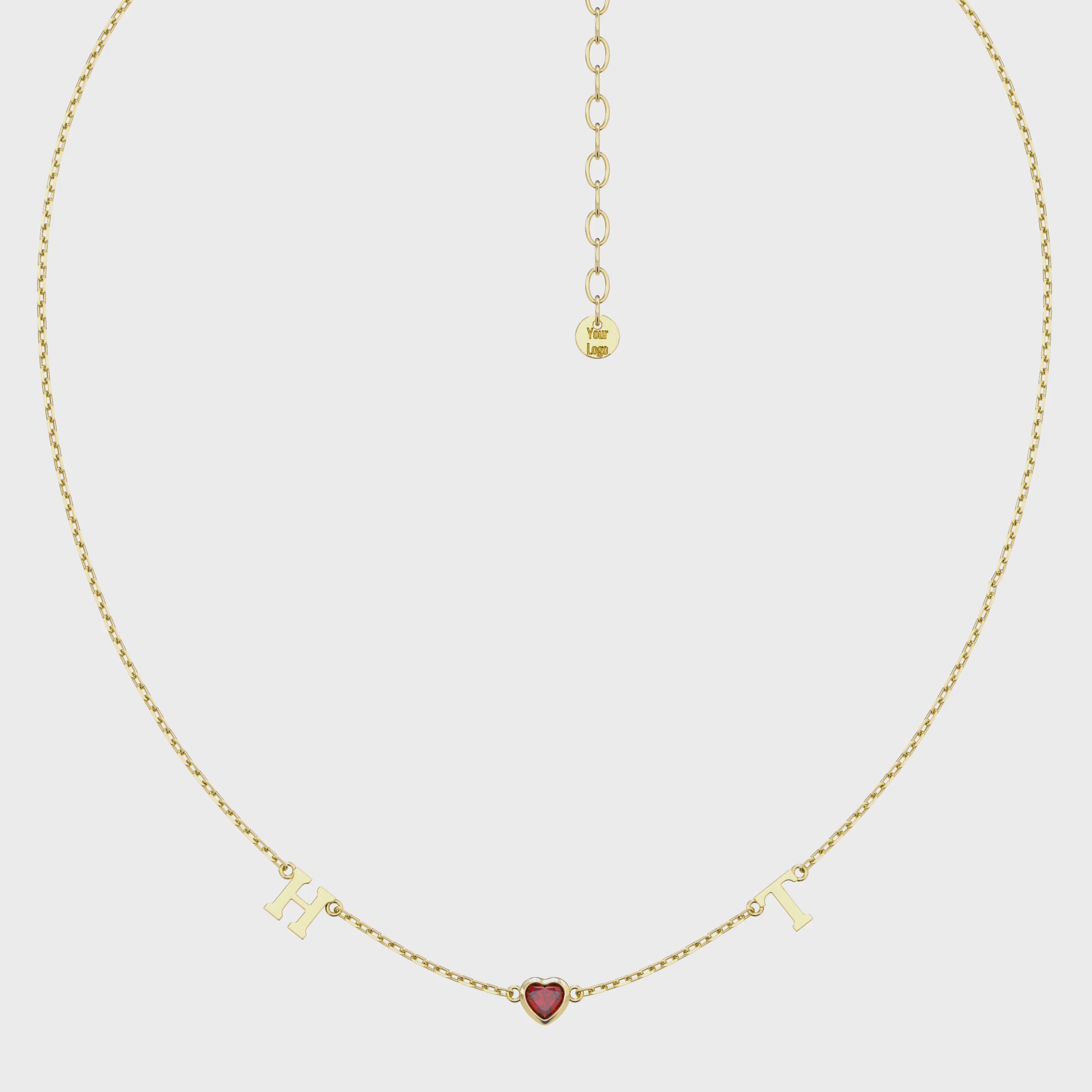 18K Gold Plated HeartLink Birthstone Necklace