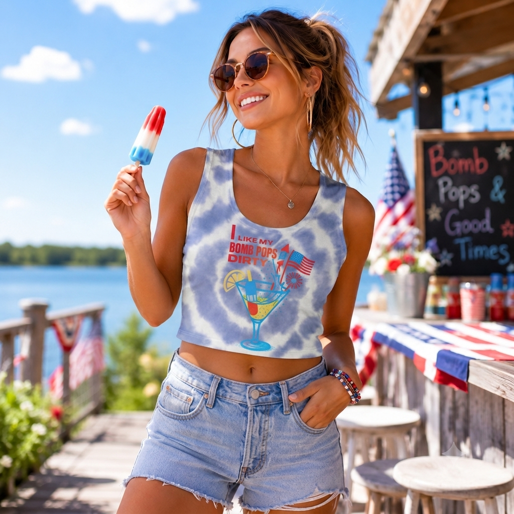 I Like My Bomb Pops Dirty Women's Tie-Dye Crop Tank