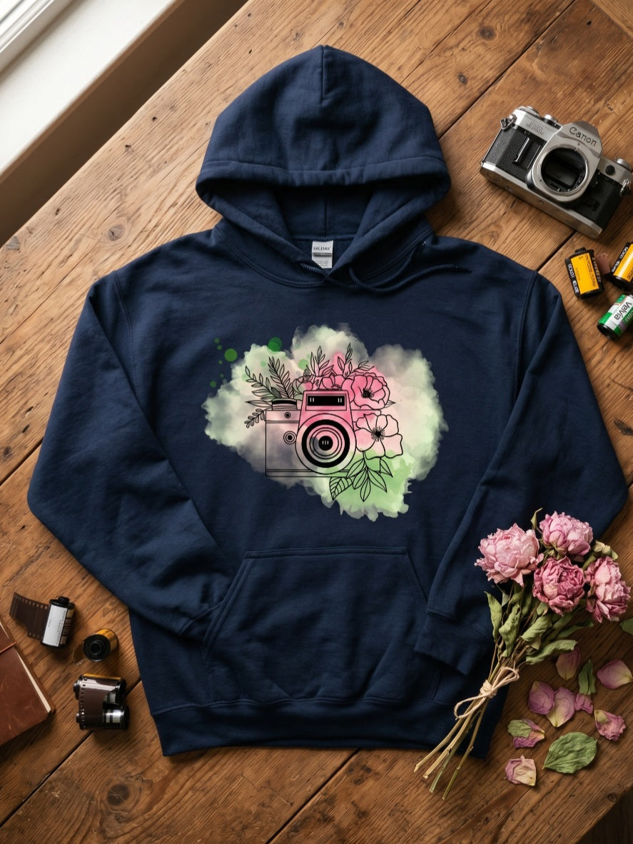 Floral Camera Photographer Aesthetic Hoodie - Vintage Camera Sweatshirt