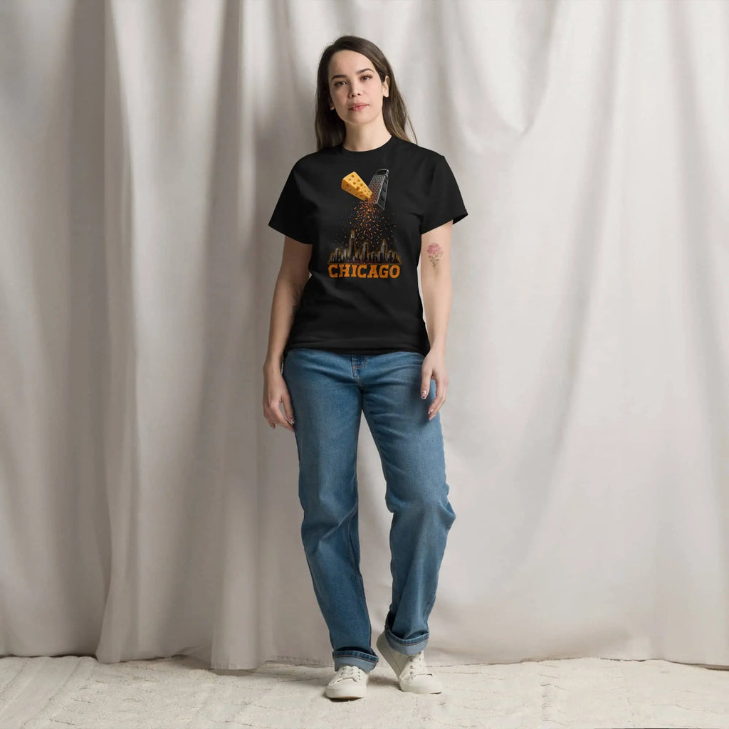 Black Chicago cheese grater city football t-shirt