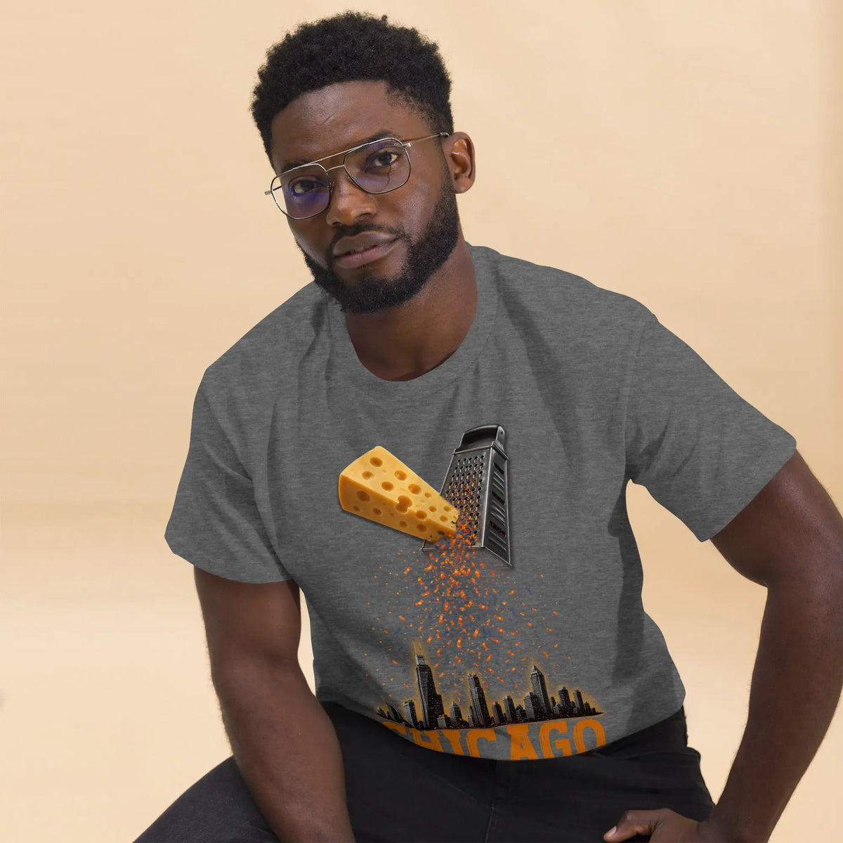 Gray Chicago cheese grater graphic t-shirt