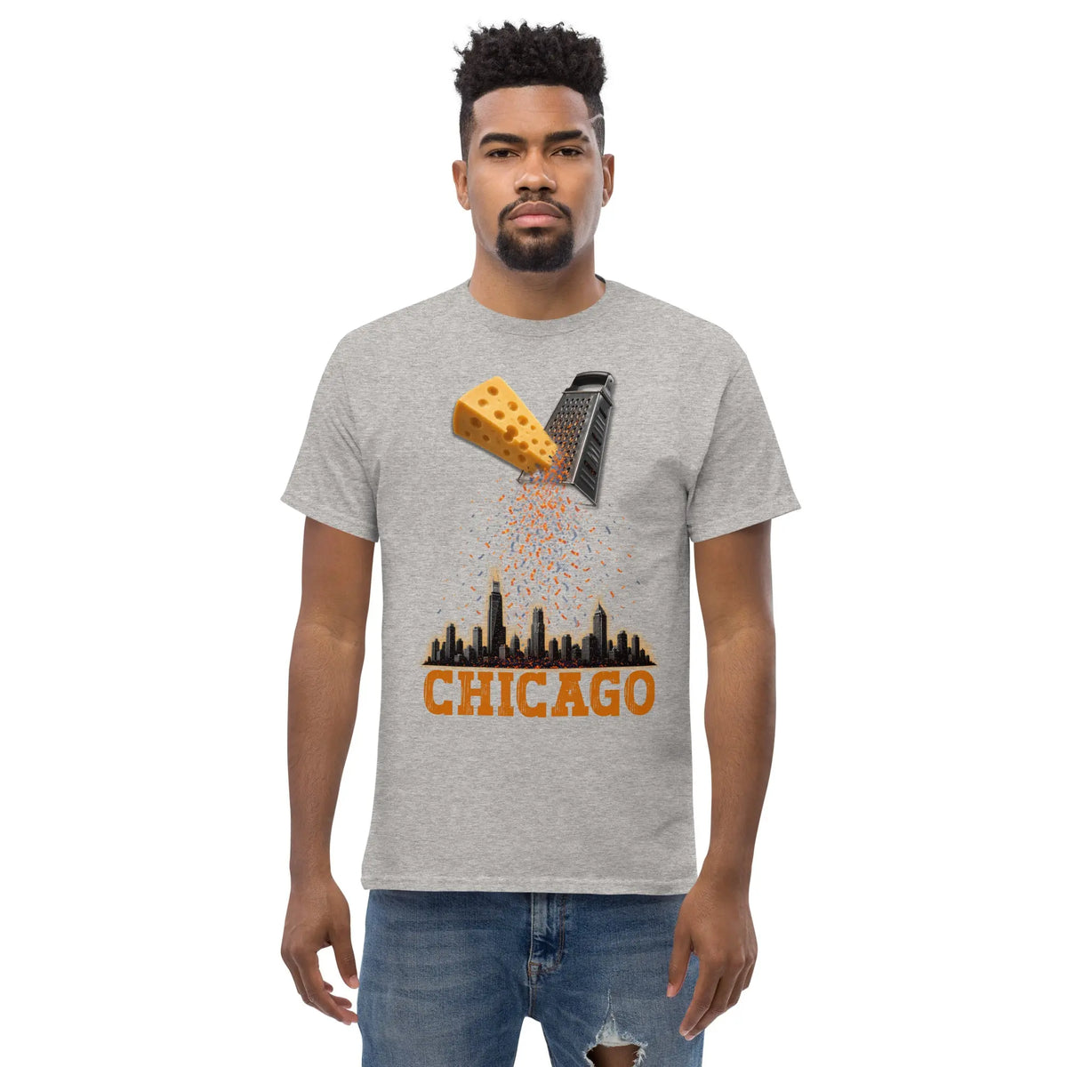 Gray Chicago cheese grater graphic t-shirt