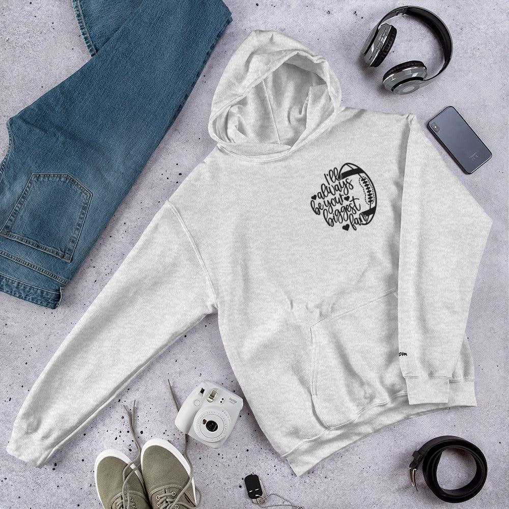 Gray hoodie with football mom heart embroidery