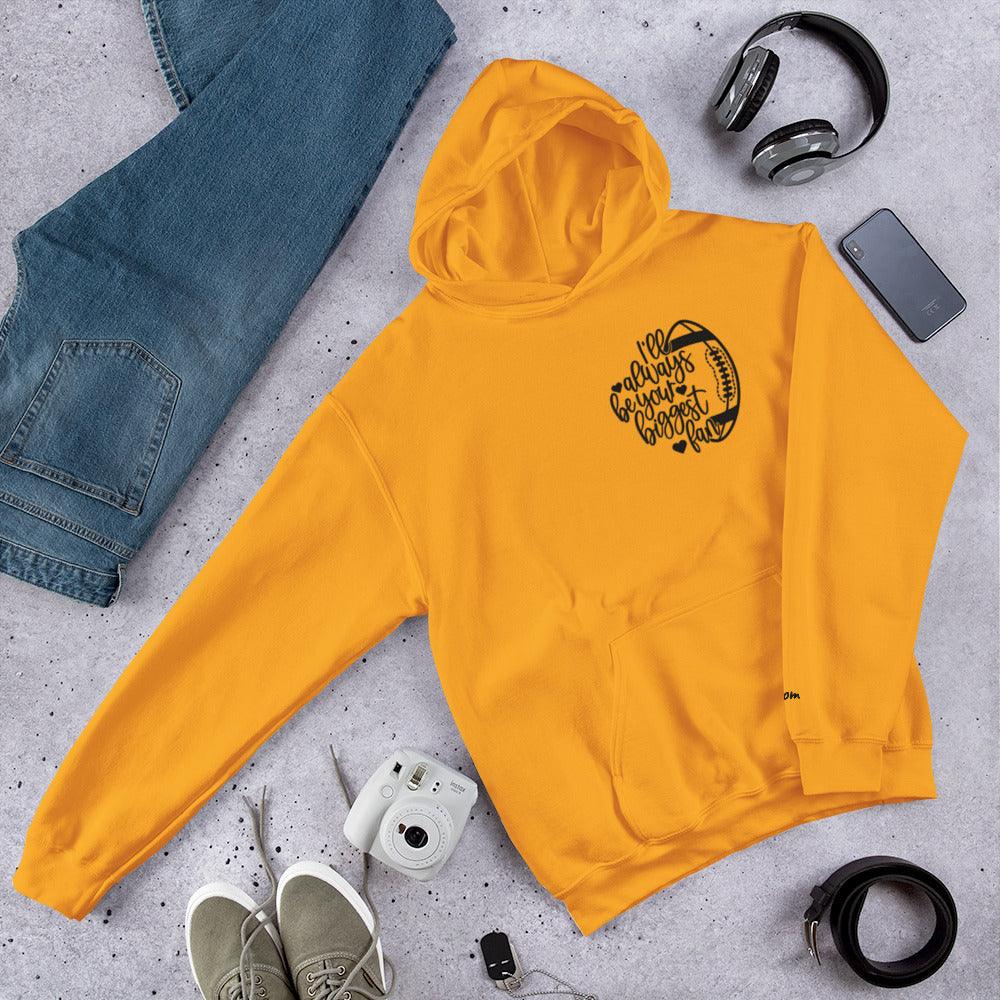 Yellow Football Mom heart hoodie with embroidery