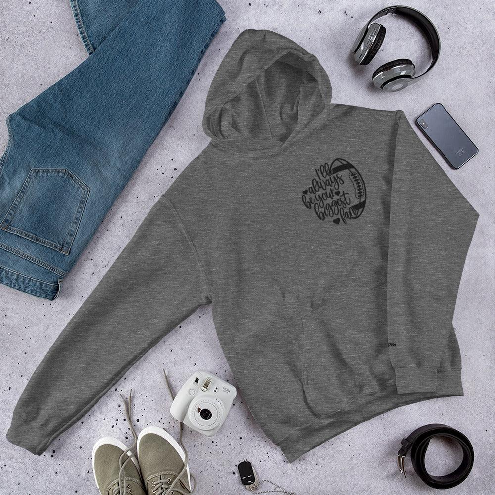Gray football mom hoodie with heart and text design