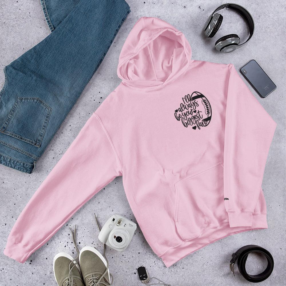 Pink football mom heart hoodie with embroidered design
