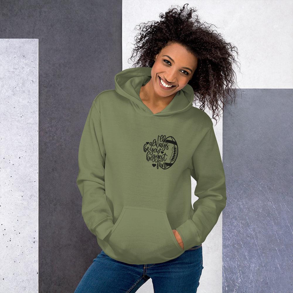 Olive green Football Mom heart hoodie with front pocket