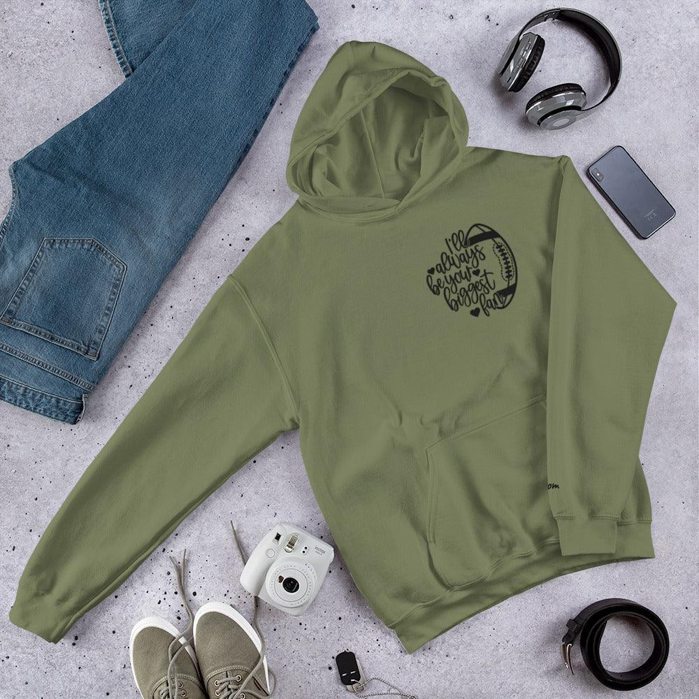 Olive green football mom heart hoodie with embroidery