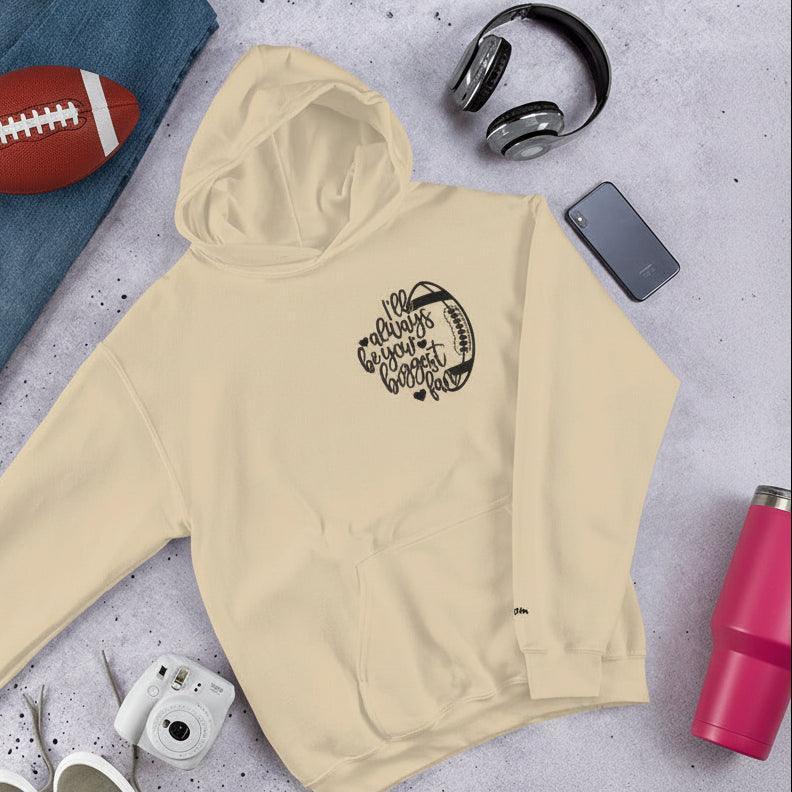 Beige football mom heart embroidered hoodie