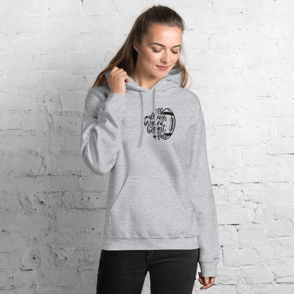 Gray football mom heart hoodie with black print