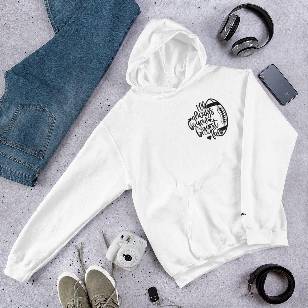 White Football Mom Heart Hoodie with front pocket