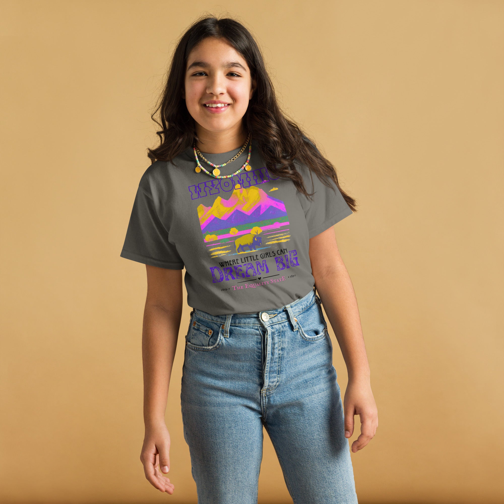 girls western shirt with wyoming landscape and empowerment message