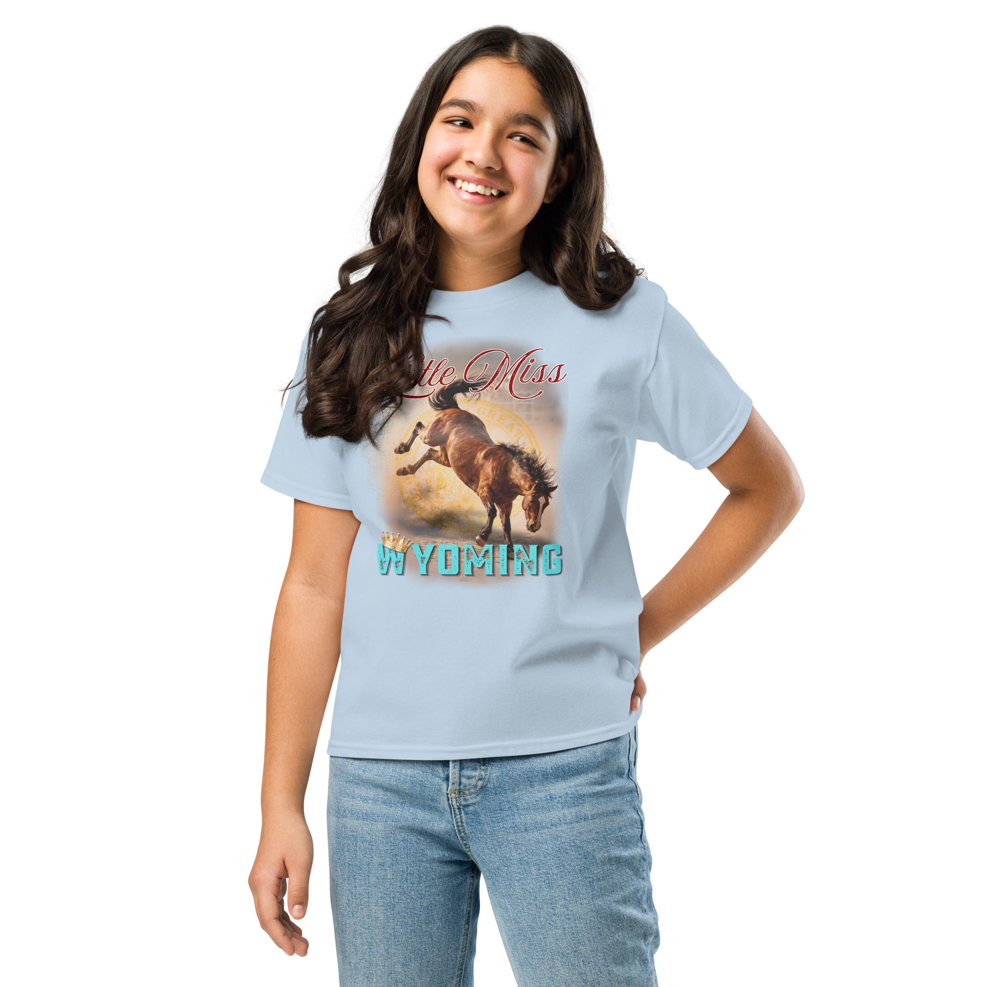 youth tee with wyoming themed western design
