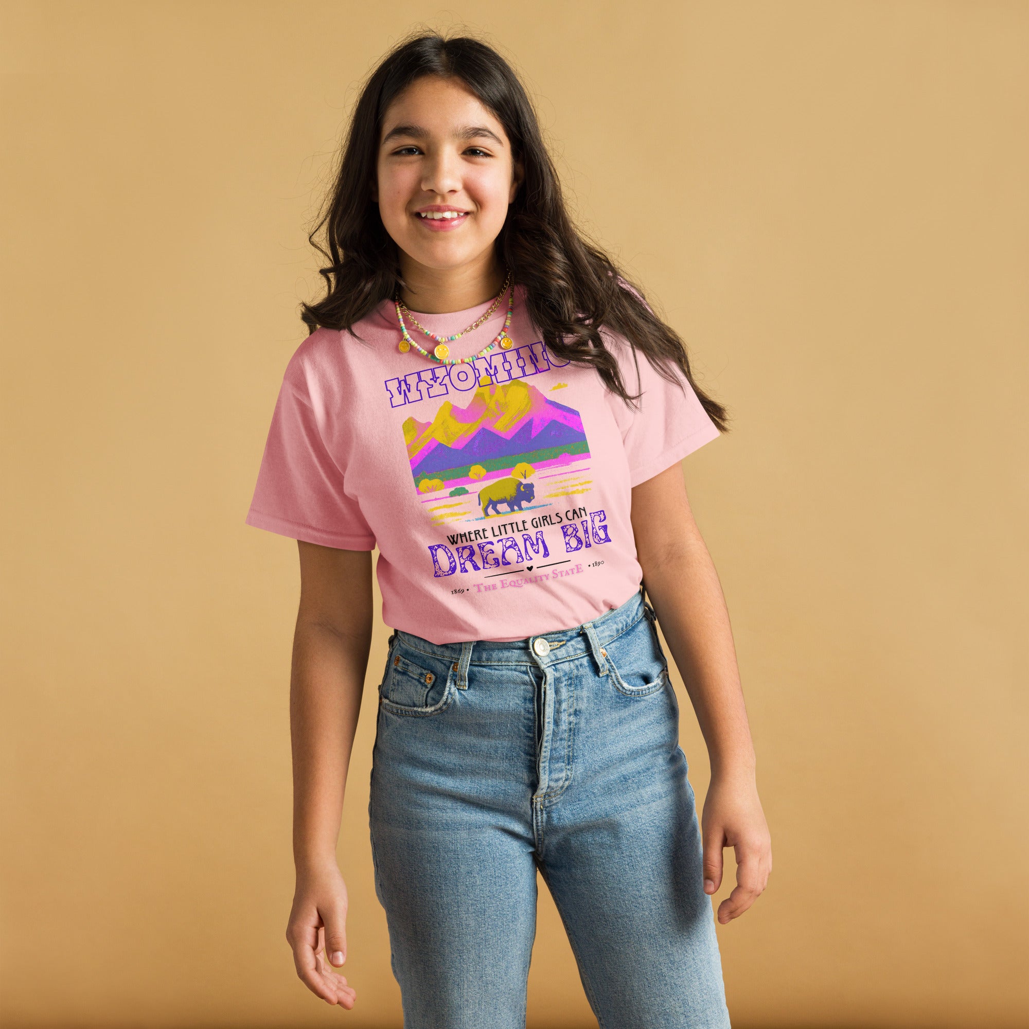 girls western shirt with wyoming landscape and empowerment message